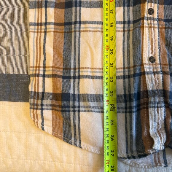 George Casual Button Down Mens Small White & Blue Plaid Rugged Flannel Shirt - Picture 5 of 5